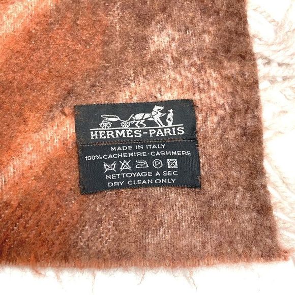 Hermes Blanket Taiga Animal Fringe Plaid Cashmere Brown - Picture 8 of 9